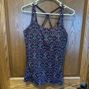 Gaiam Athletic Tank Top‎ Purple Black Geometric Print Strappy Back Size L